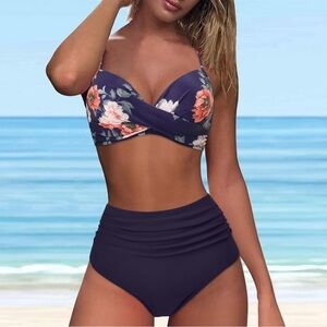 Women Cross Wrap Halter Bikini Set High‎ Waisted Push Up Two Piece Swimsuits